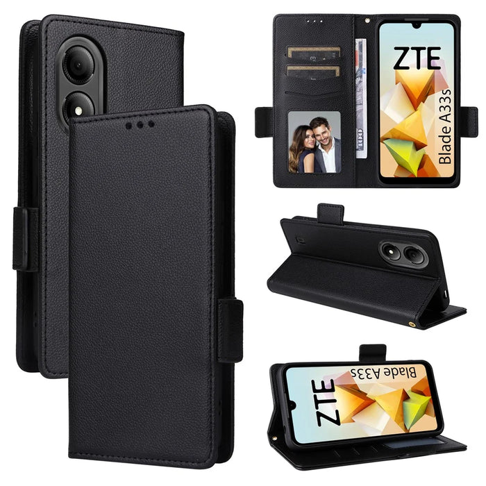 For ZTE Blade A33S Case Magnetic Clasp Leather Phone Cover with Strap - Black - 7
