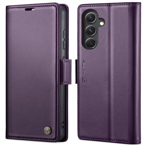 For Samsung Galaxy S23 FE Leather Case CASEME 023 RFID Blocking 3 Card Slot Mobile Cover - Purple - 1