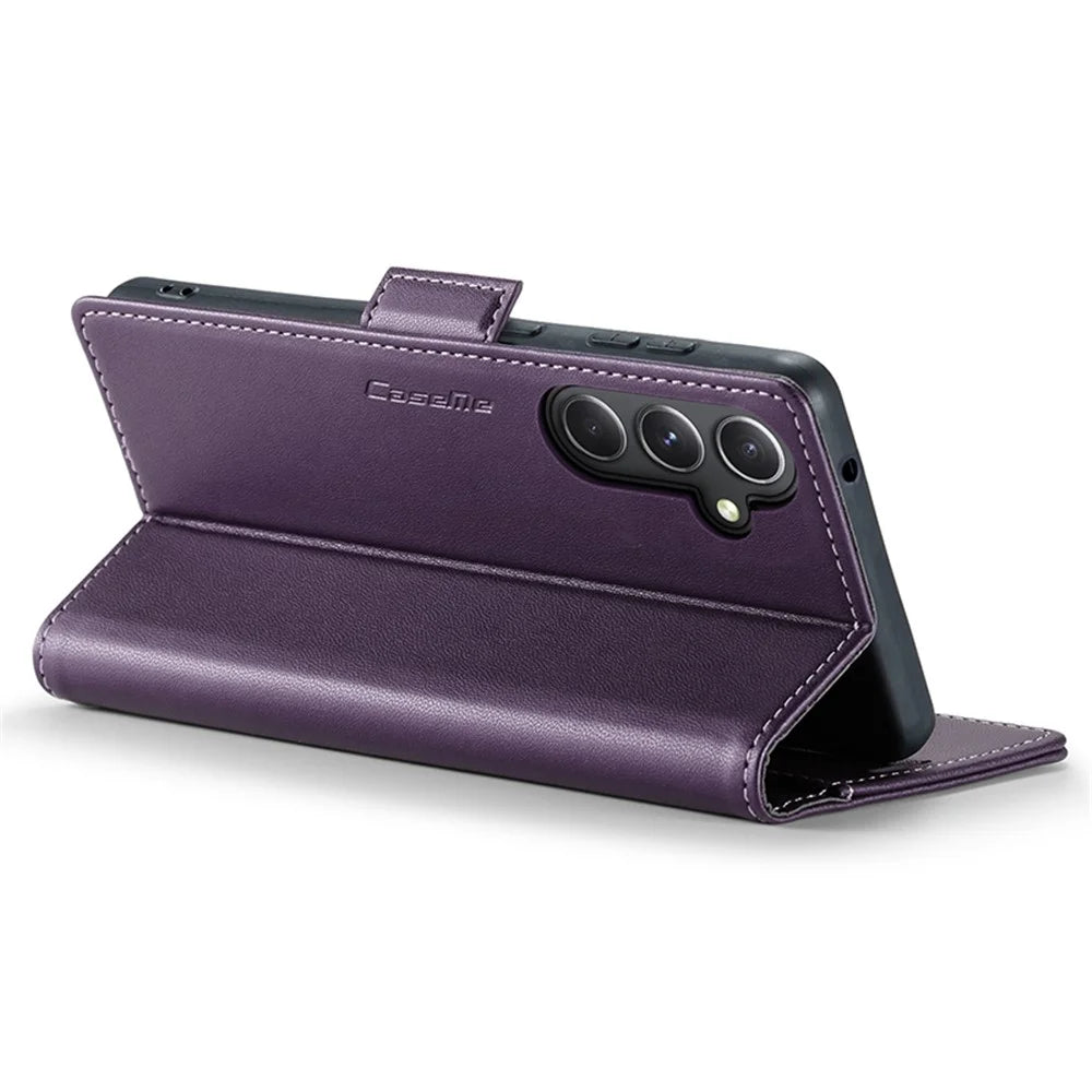 For Samsung Galaxy S23 FE Leather Case CASEME 023 RFID Blocking 3 Card Slot Mobile Cover - Purple - 3