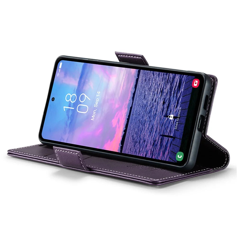 For Samsung Galaxy S23 FE Leather Case CASEME 023 RFID Blocking 3 Card Slot Mobile Cover - Purple - 4