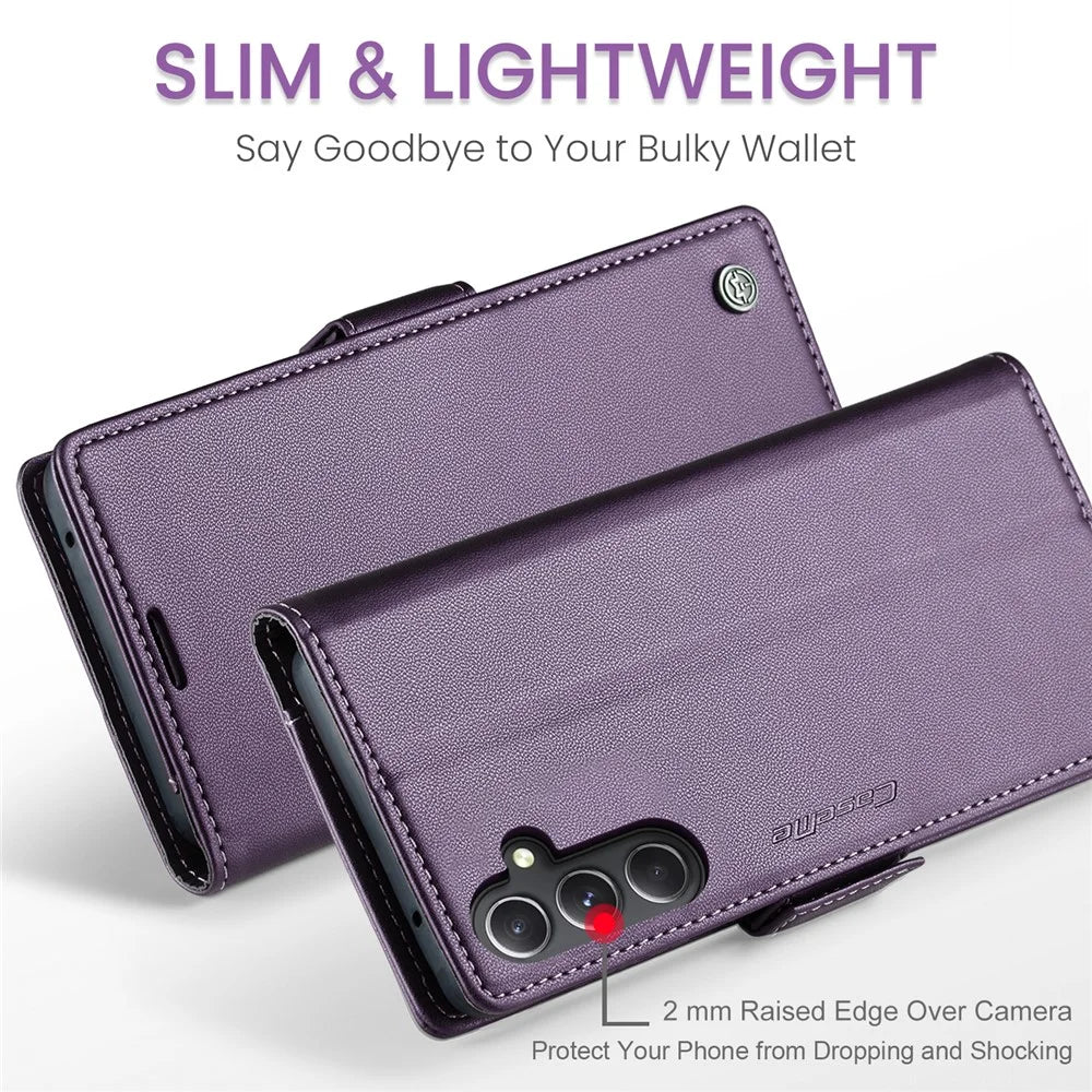 For Samsung Galaxy S23 FE Leather Case CASEME 023 RFID Blocking 3 Card Slot Mobile Cover - Purple - 5