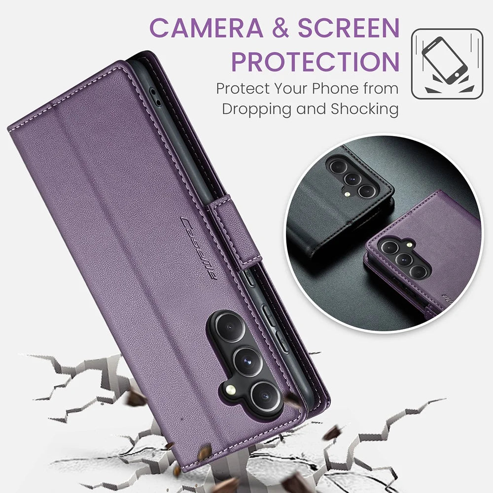 For Samsung Galaxy S23 FE Leather Case CASEME 023 RFID Blocking 3 Card Slot Mobile Cover - Purple - 6