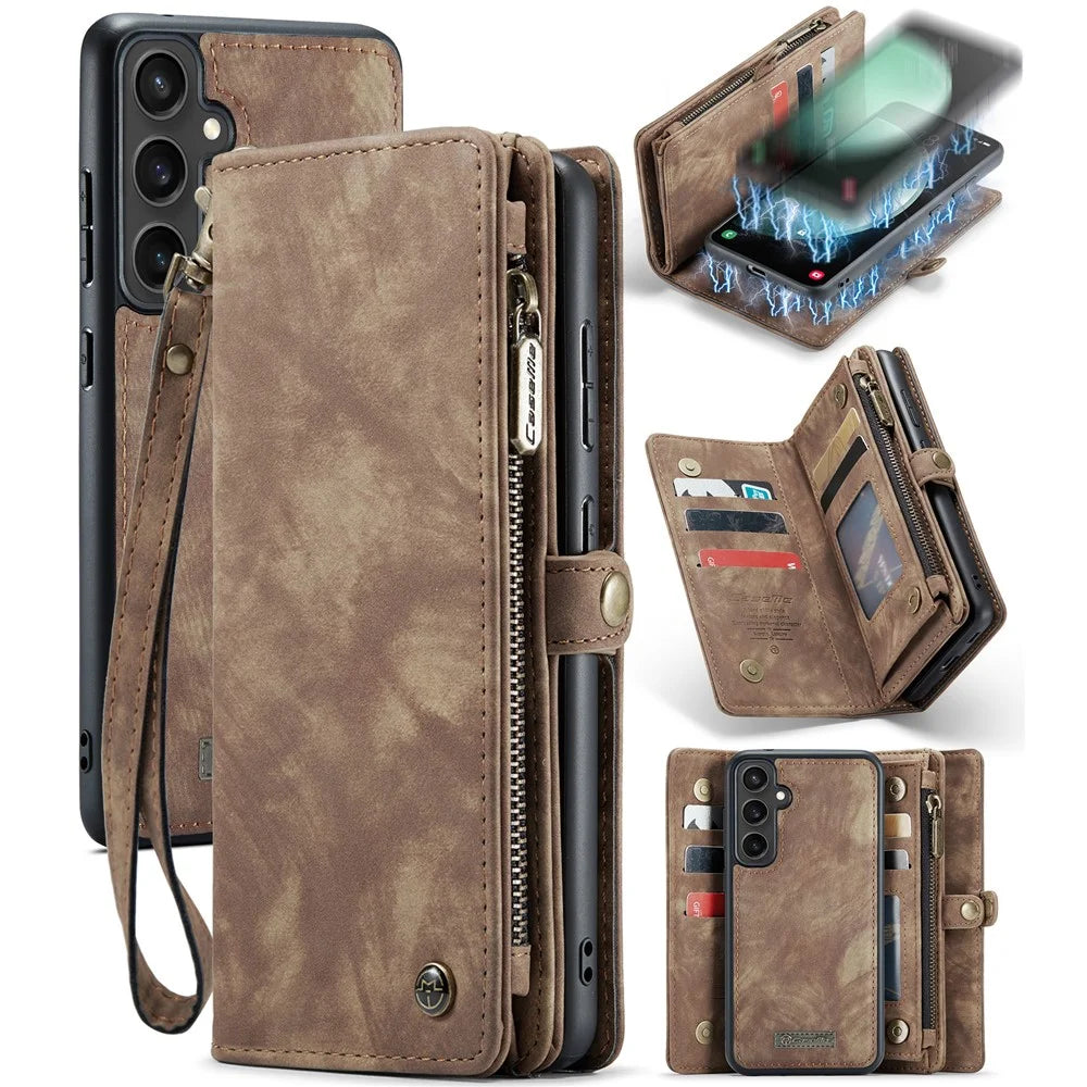 For Samsung Galaxy S23 FE Phone Cases CASEME 008 Leather Cover with Detachable Wallet and Strap - Brown - 1