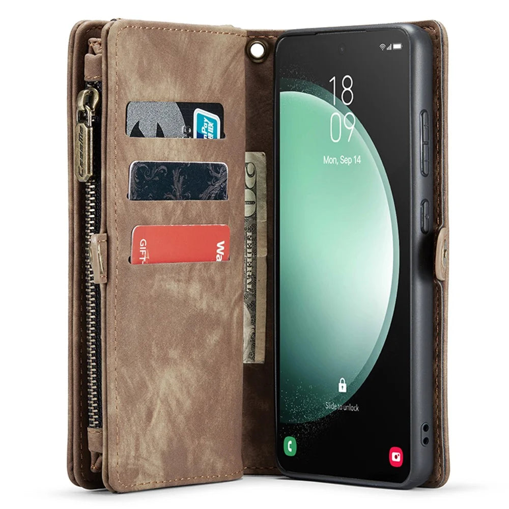 For Samsung Galaxy S23 FE Phone Cases CASEME 008 Leather Cover with Detachable Wallet and Strap - Brown - 3