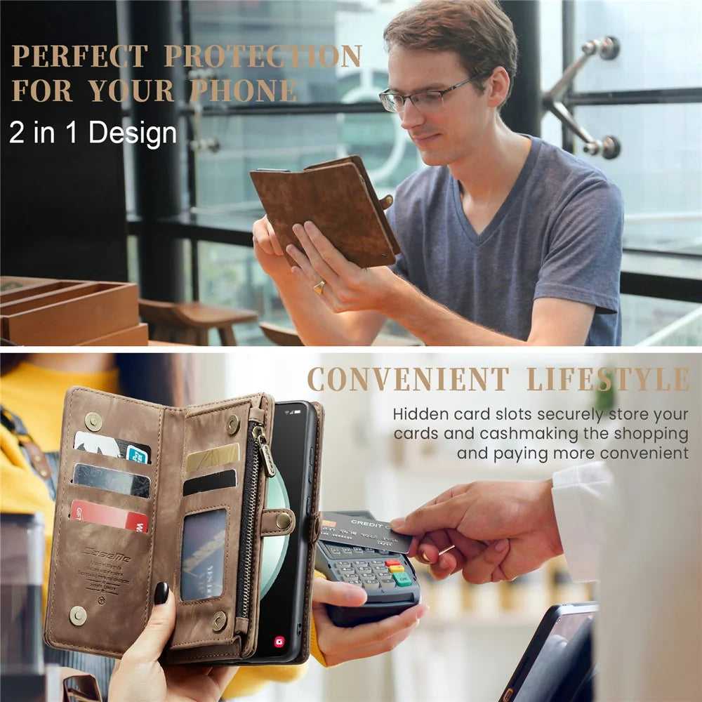 For Samsung Galaxy S23 FE Phone Cases CASEME 008 Leather Cover with Detachable Wallet and Strap - Brown - 5