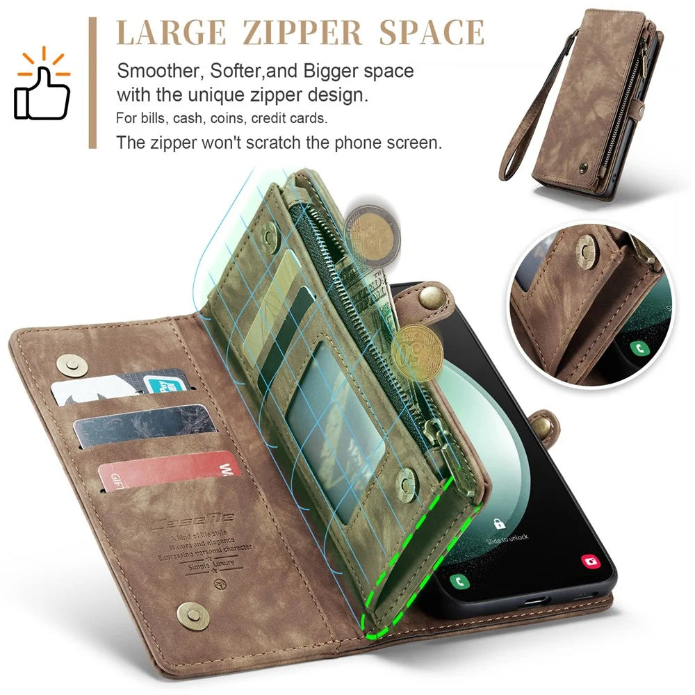 For Samsung Galaxy S23 FE Phone Cases CASEME 008 Leather Cover with Detachable Wallet and Strap - Brown - 6