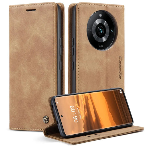 CASEME 013 Series For Realme 11 Pro 5G / 11 Pro+ 5G Case PU Leather Wallet Phone Cover - Brown - 1