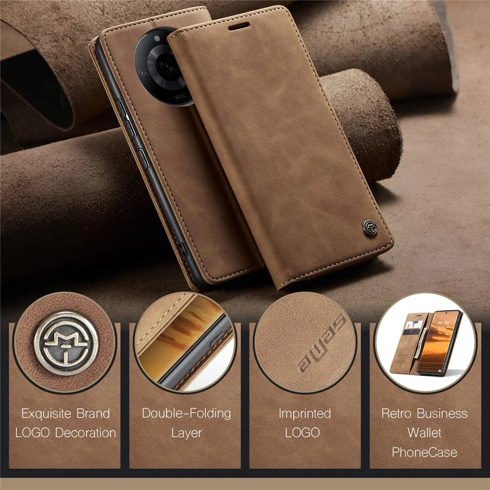 CASEME 013 Series For Realme 11 Pro 5G / 11 Pro+ 5G Case PU Leather Wallet Phone Cover - Brown - 4