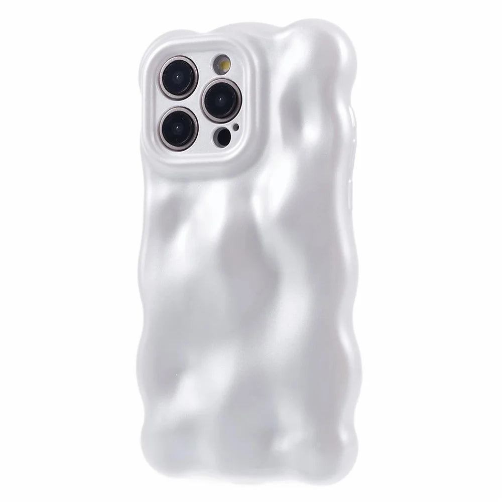 For iPhone 15 Pro Max TPU Phone Case Rugged Phone Cover with Wavy Edge - Pearly White - 1