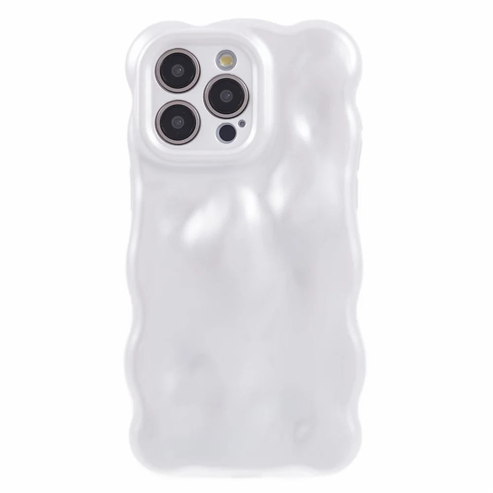 For iPhone 15 Pro Max TPU Phone Case Rugged Phone Cover with Wavy Edge - Pearly White - 3