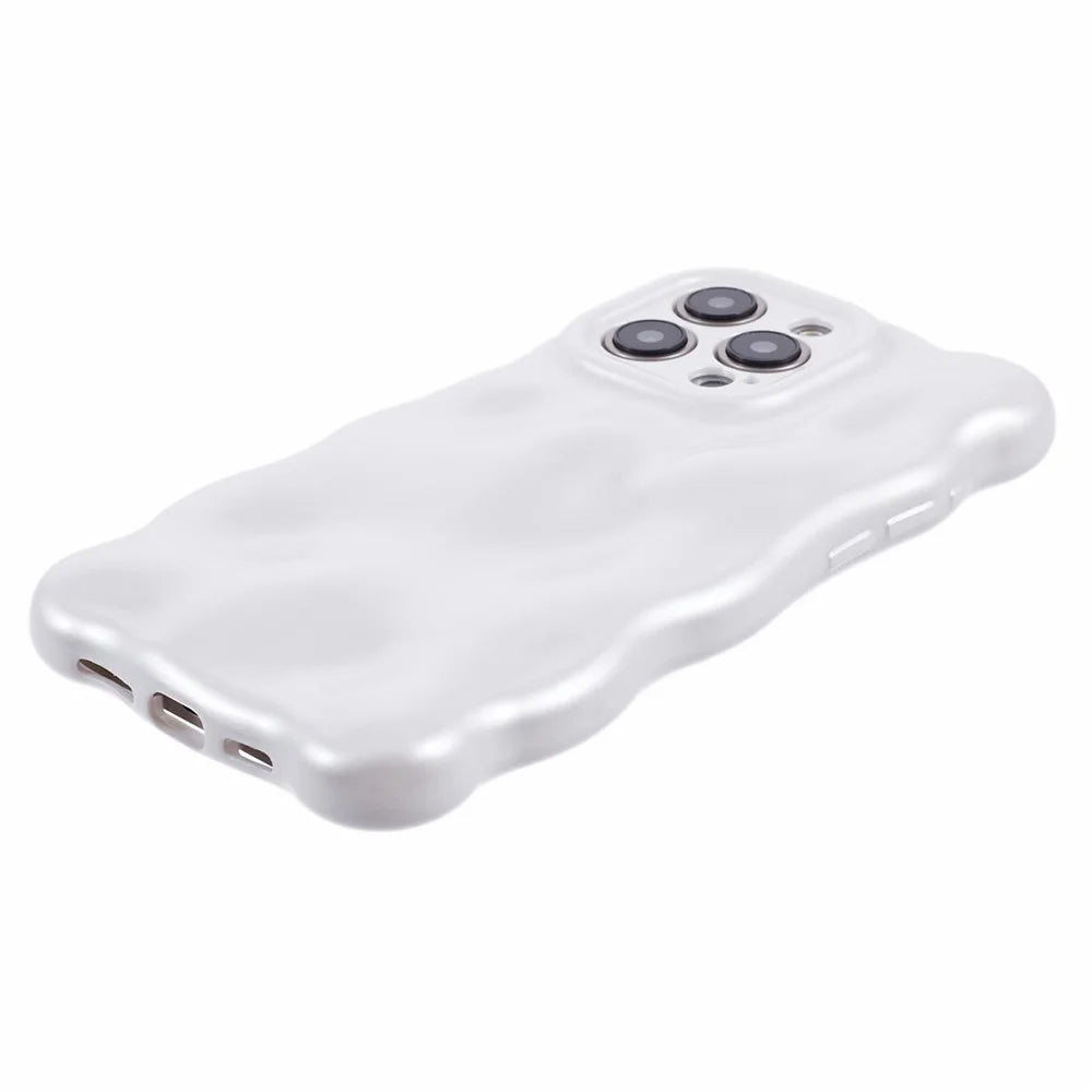 For iPhone 15 Pro Max TPU Phone Case Rugged Phone Cover with Wavy Edge - Pearly White - 4