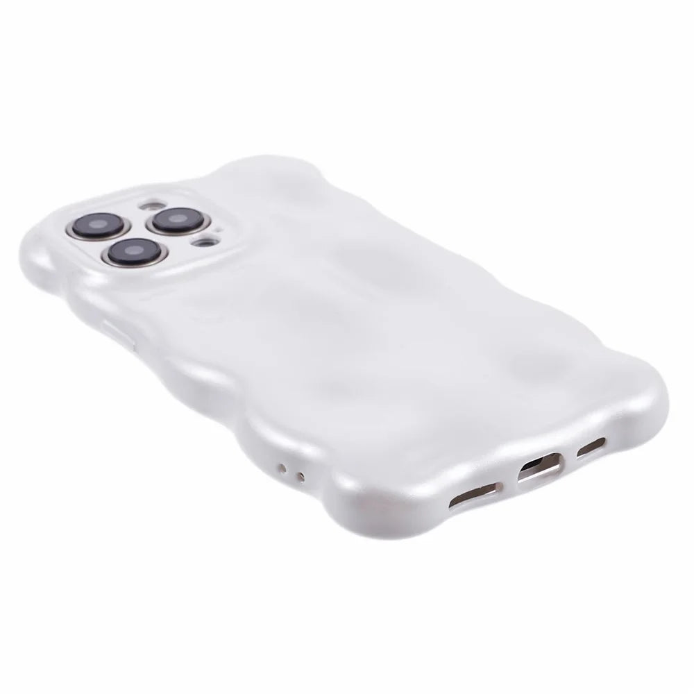For iPhone 15 Pro Max TPU Phone Case Rugged Phone Cover with Wavy Edge - Pearly White - 5