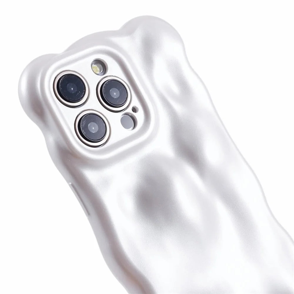 For iPhone 15 Pro Max TPU Phone Case Rugged Phone Cover with Wavy Edge - Pearly White - 6