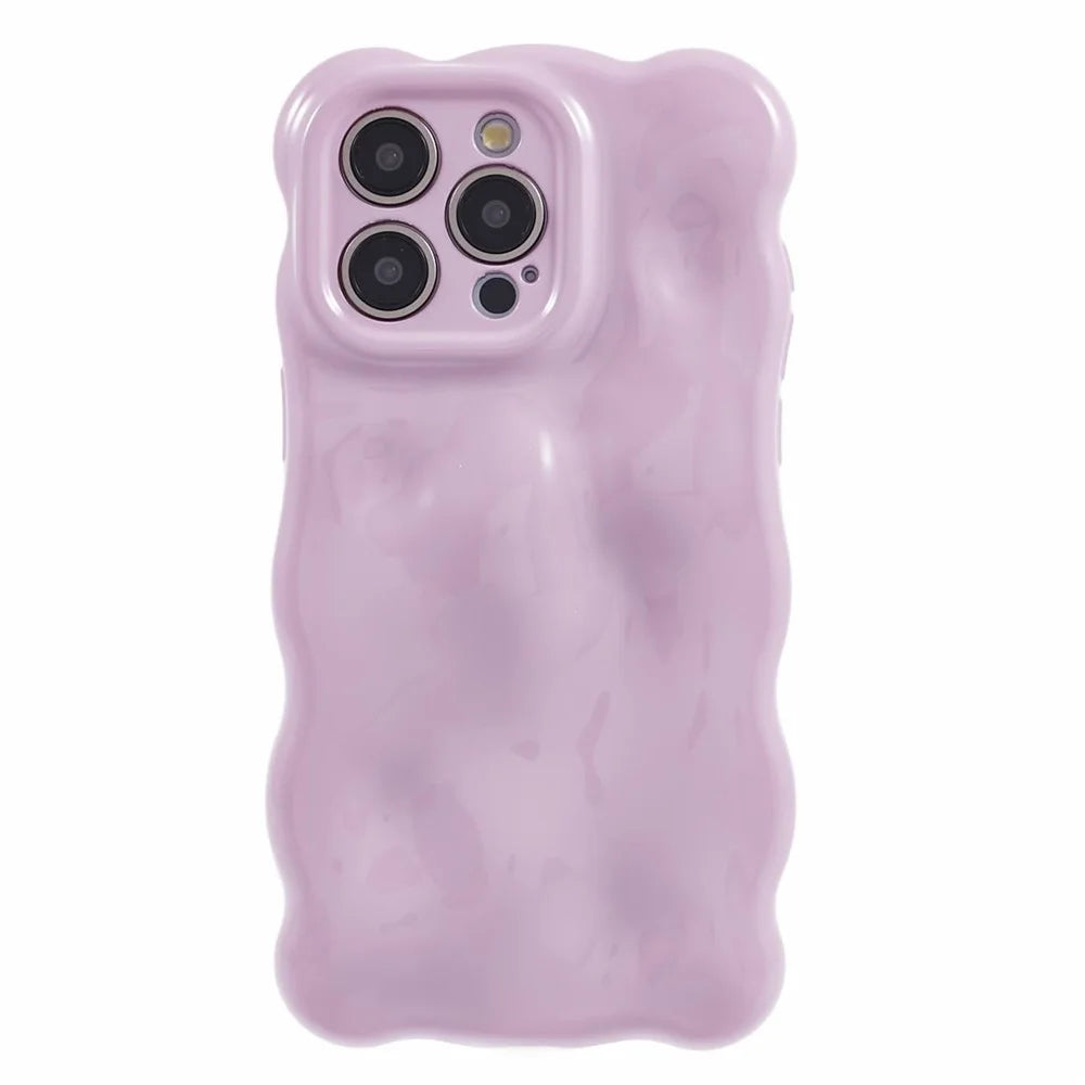 For iPhone 13 Pro TPU Case Wavy Edge Macaron Color Mobile Phone Cover - Light Purple - 3