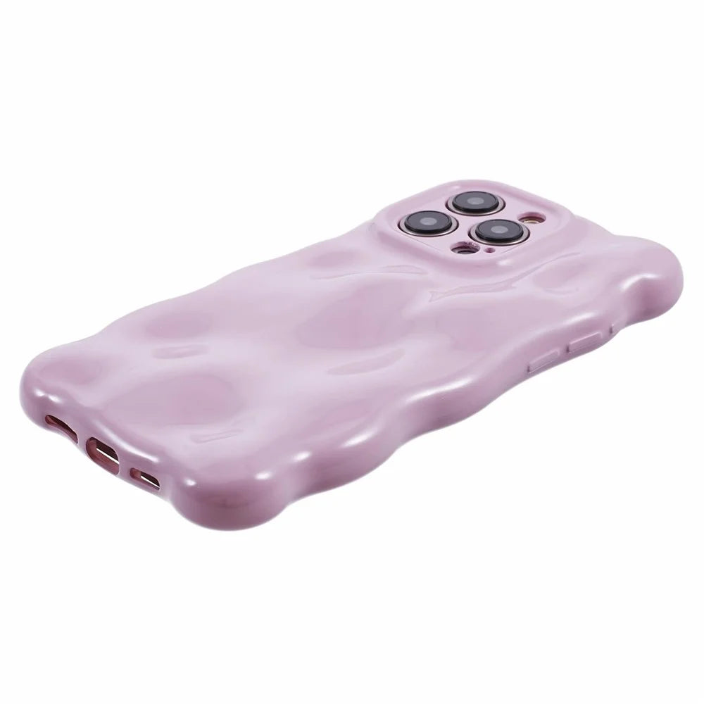 For iPhone 13 Pro TPU Case Wavy Edge Macaron Color Mobile Phone Cover - Light Purple - 4