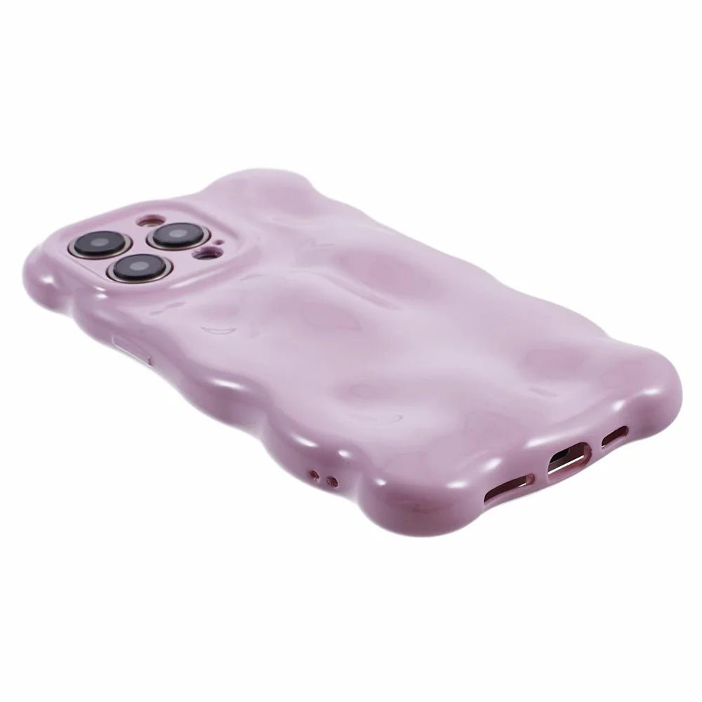 For iPhone 13 Pro TPU Case Wavy Edge Macaron Color Mobile Phone Cover - Light Purple - 5