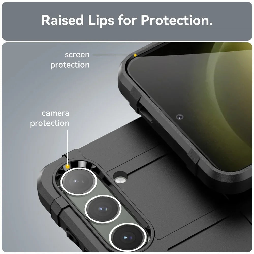 For Samsung Galaxy S24+ Case Shockproof Square Grid Texture TPU Phone Cover Shell - Black - 6