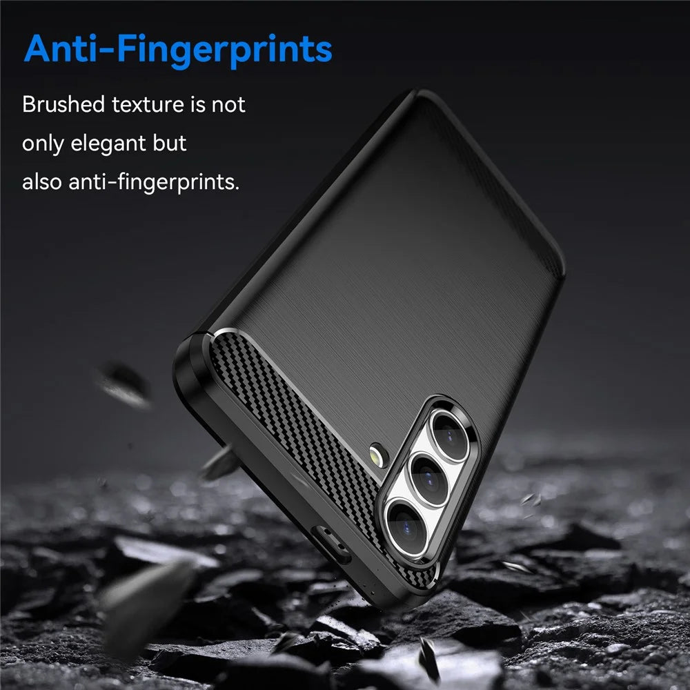 For Samsung Galaxy S25 / S24 Case Phone Cover TPU Carbon Fiber Texture Slim-Fit Cell Phone Shell - Black - 3