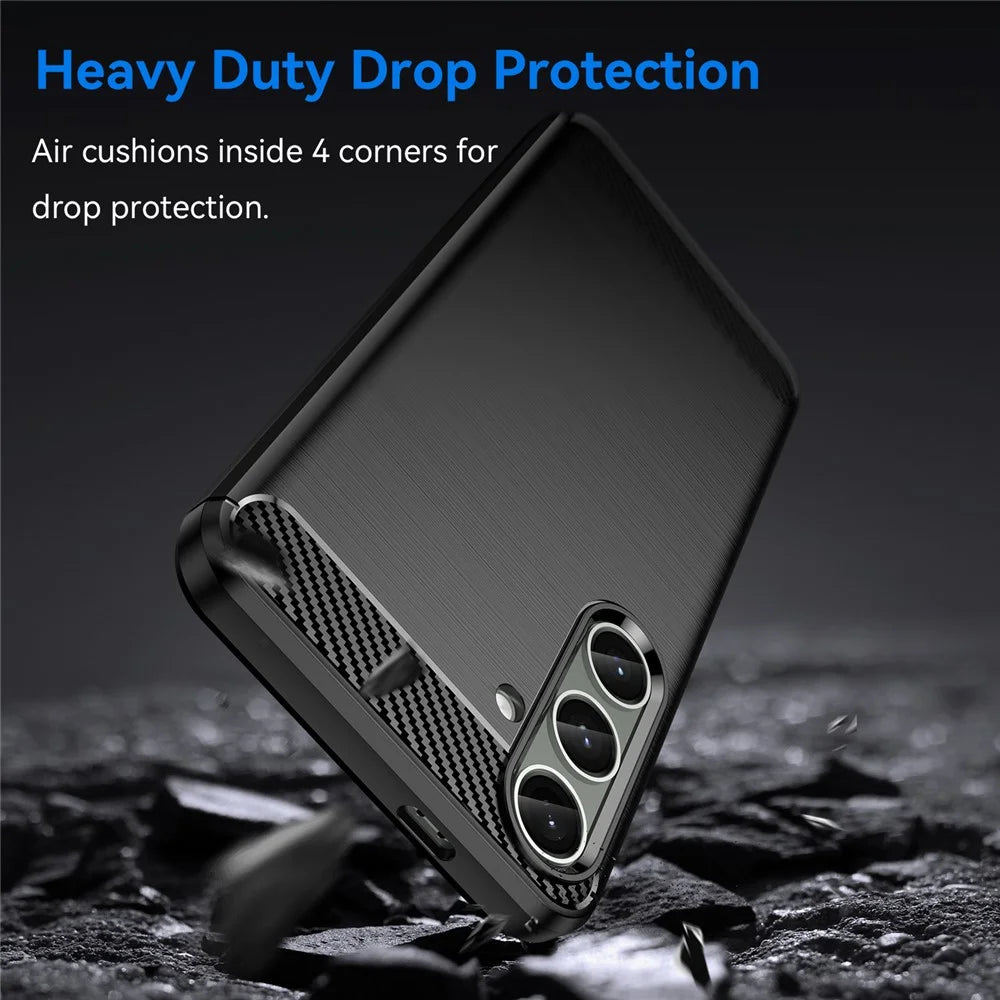 For Samsung Galaxy S25+ / S24+ Mobile Phone Case Slim-Fit Cover TPU Carbon Fiber Texture Phone Shell - Black - 3