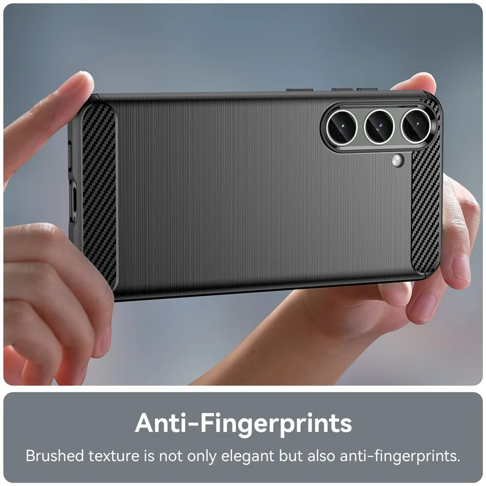 For Samsung Galaxy S25+ / S24+ Mobile Phone Case Slim-Fit Cover TPU Carbon Fiber Texture Phone Shell - Black - 5