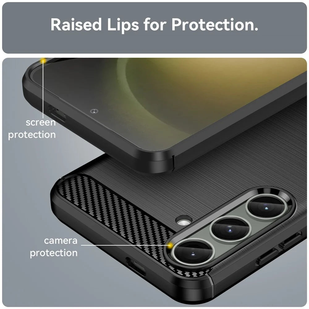 For Samsung Galaxy S25+ / S24+ Mobile Phone Case Slim-Fit Cover TPU Carbon Fiber Texture Phone Shell - Black - 6