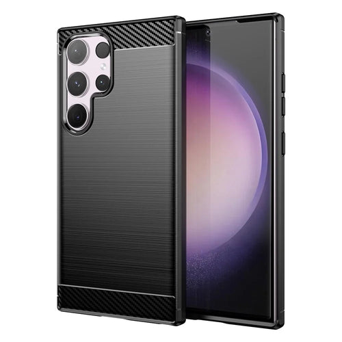 For Samsung Galaxy S24 Ultra Case TPU Carbon Fiber Texture Shell Anti-Scratch Cell Phone Cover - Black - 1