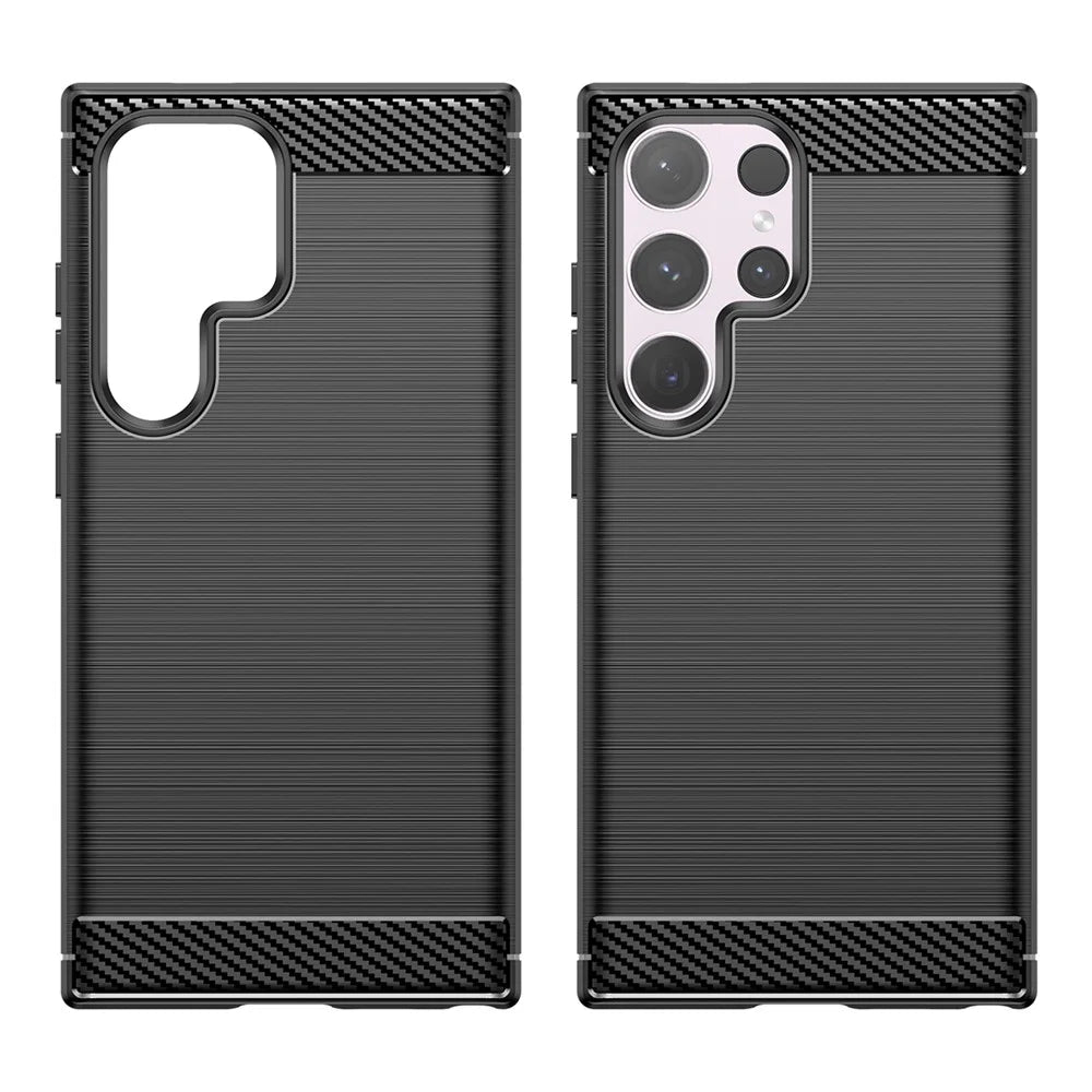 For Samsung Galaxy S24 Ultra Case TPU Carbon Fiber Texture Shell Anti-Scratch Cell Phone Cover - Black - 2