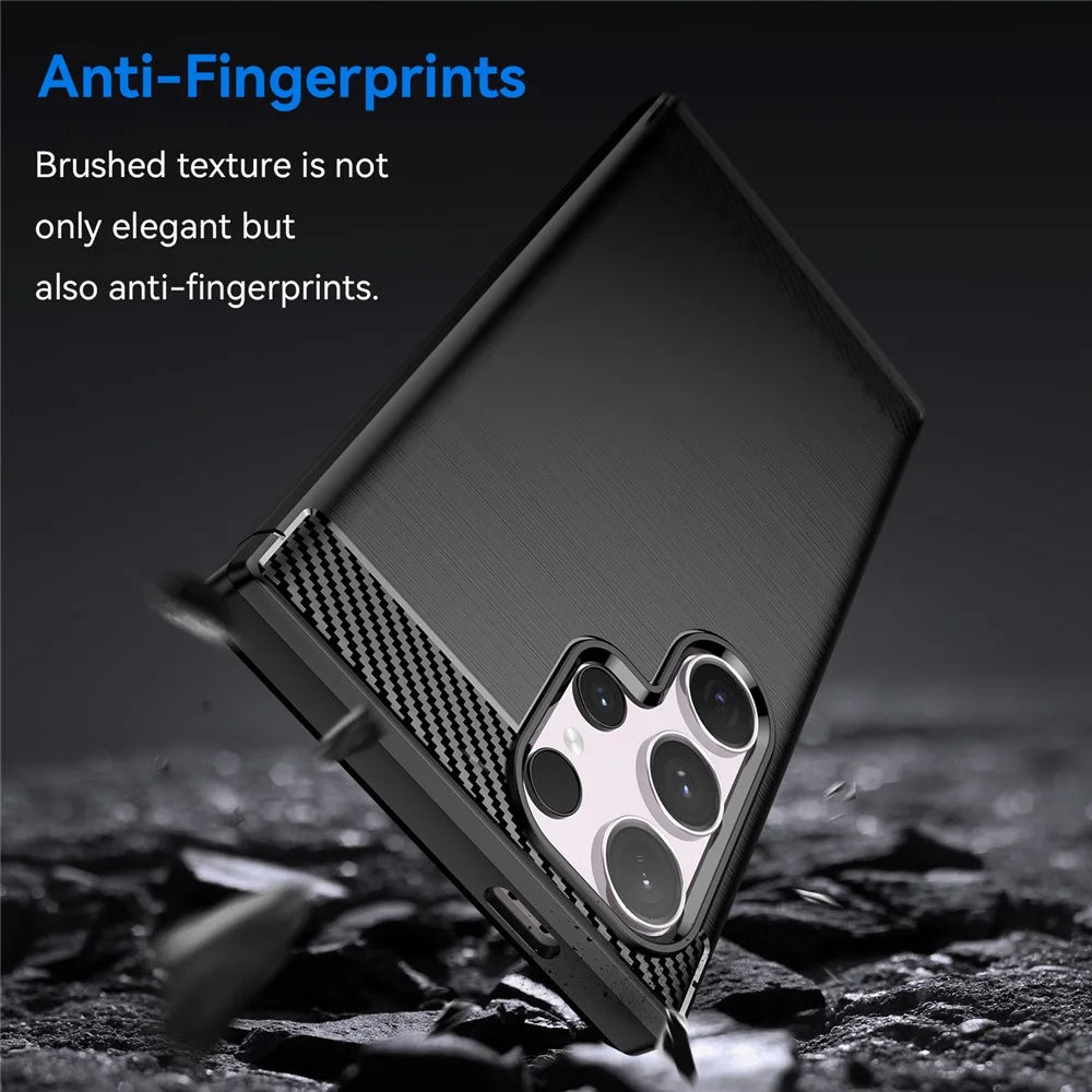 For Samsung Galaxy S24 Ultra Case TPU Carbon Fiber Texture Shell Anti-Scratch Cell Phone Cover - Black - 3