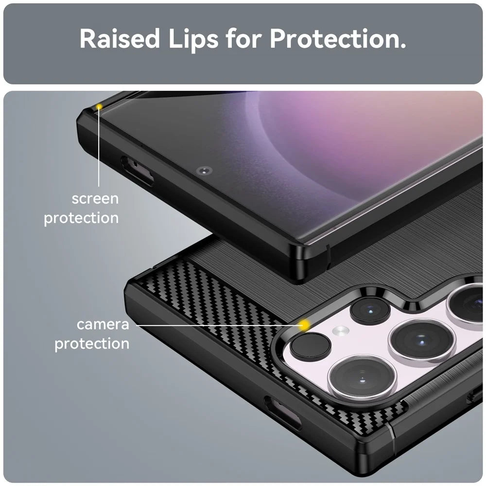 For Samsung Galaxy S24 Ultra Case TPU Carbon Fiber Texture Shell Anti-Scratch Cell Phone Cover - Black - 6