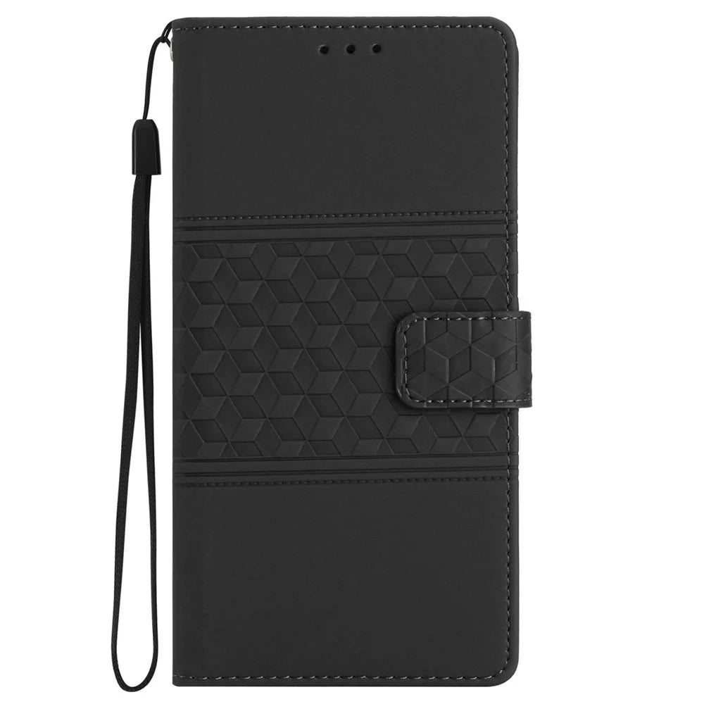 For Samsung Galaxy A15 5G Case Imprinted Rhombus Wallet Stand Cover - Black - 7