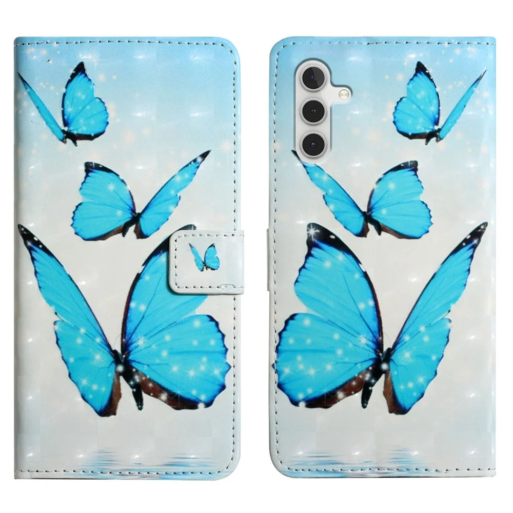 For Samsung Galaxy A05s 4G Case 3D Pattern Printing Wallet Phone Cover - Three Butterflies - 1