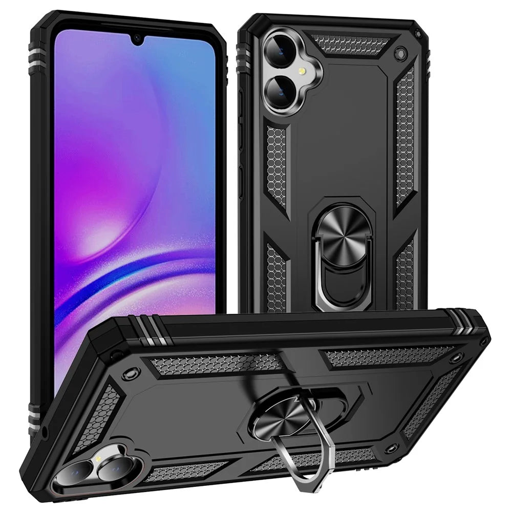For Samsung Galaxy A05 4G Case Ring Kickstand TPU+PC Drop-proof Phone Cover - Black - 1