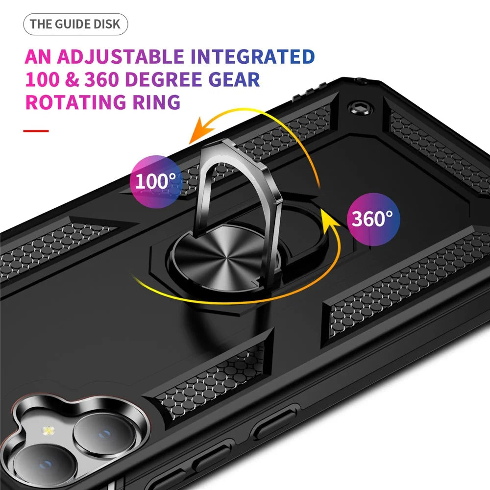 For Samsung Galaxy A05 4G Case Ring Kickstand TPU+PC Drop-proof Phone Cover - Black - 3