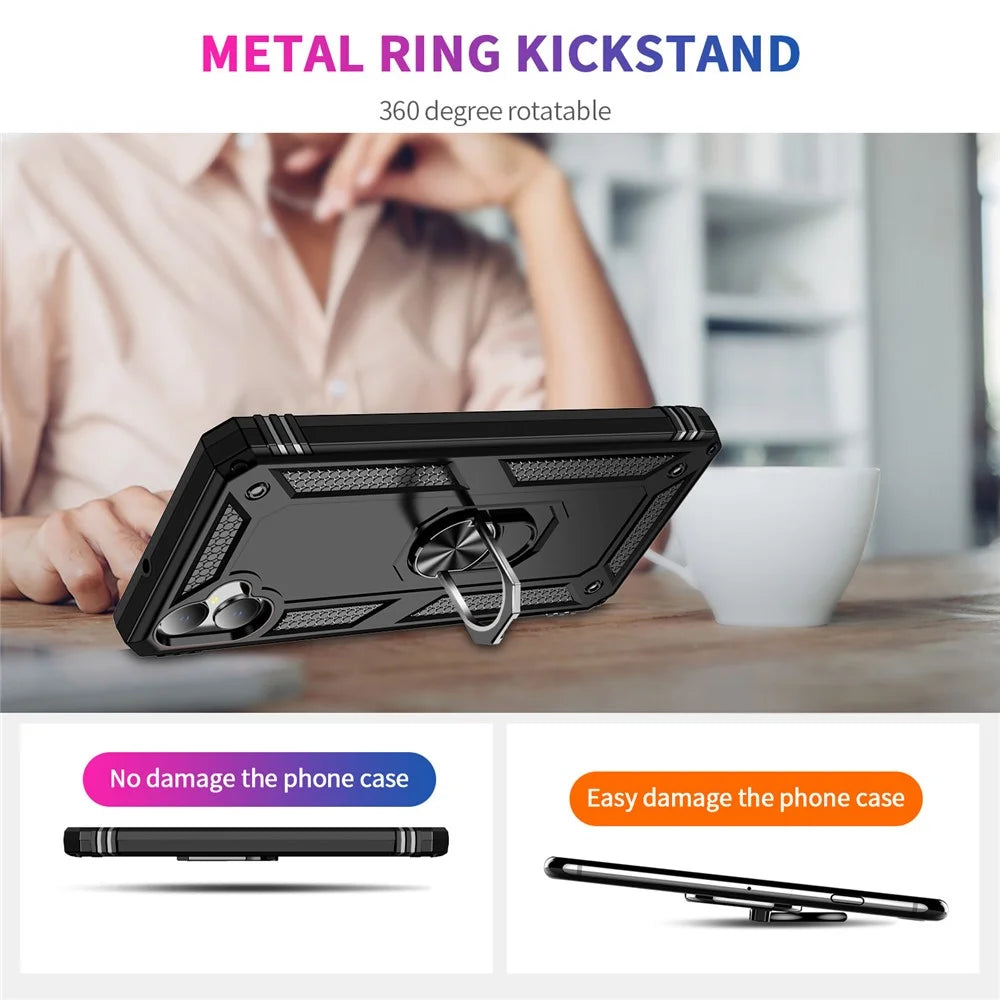For Samsung Galaxy A05 4G Case Ring Kickstand TPU+PC Drop-proof Phone Cover - Black - 5