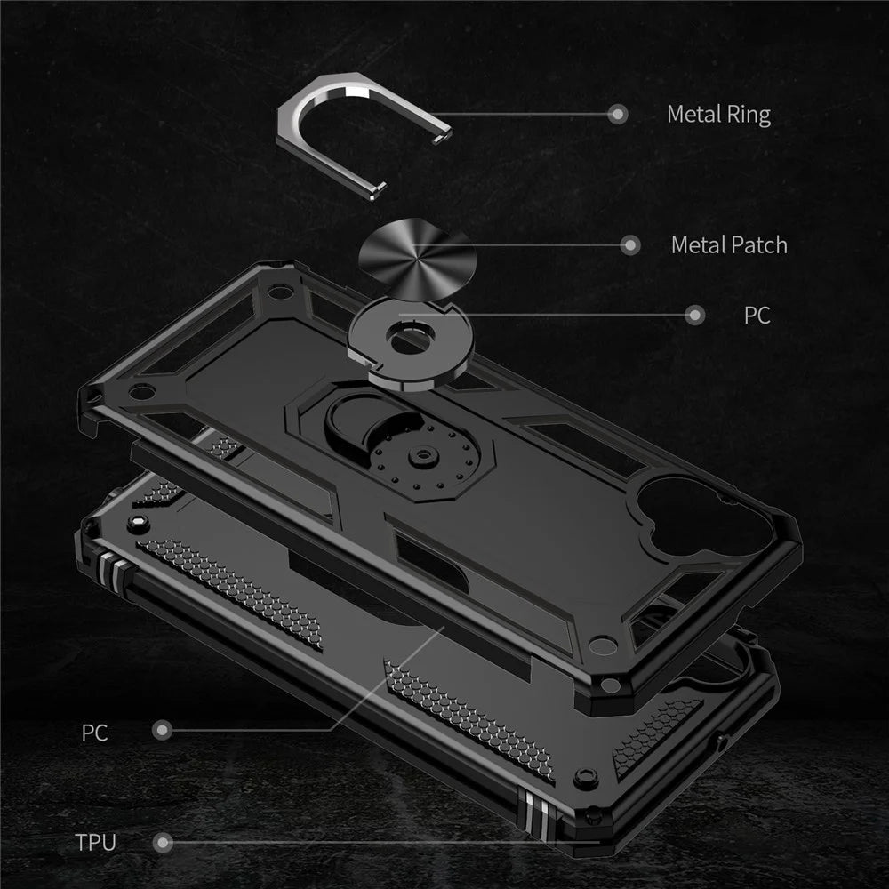For Samsung Galaxy A05 4G Case Ring Kickstand TPU+PC Drop-proof Phone Cover - Black - 7