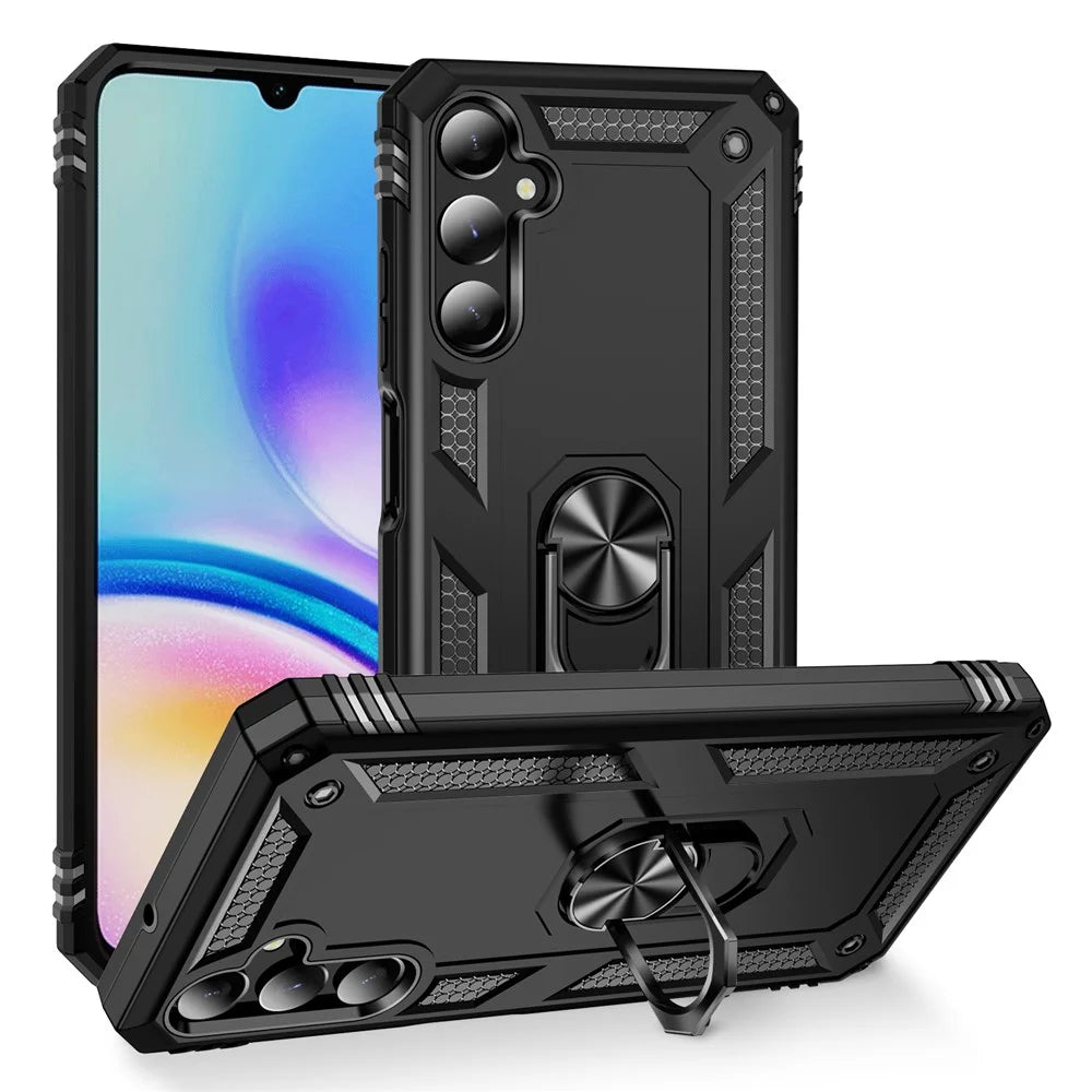 For Samsung Galaxy A05s 4G Case Ring Kickstand Anti-fall TPU+PC Phone Cover - Black - 1