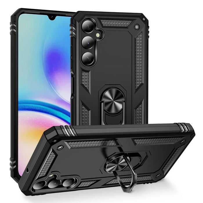 For Samsung Galaxy A05s 4G Case Ring Kickstand Anti-fall TPU+PC Phone Cover - Black - 1