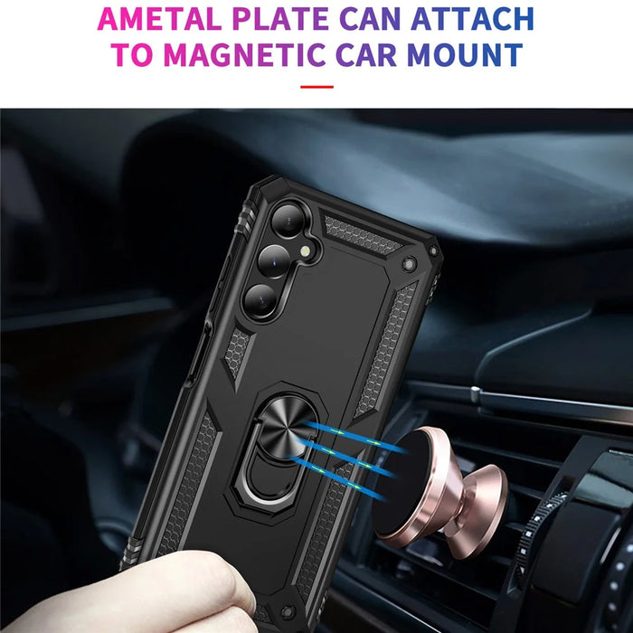 For Samsung Galaxy A05s 4G Case Ring Kickstand Anti-fall TPU+PC Phone Cover - Black - 4