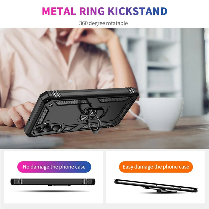 For Samsung Galaxy A05s 4G Case Ring Kickstand Anti-fall TPU+PC Phone Cover - Black - 6