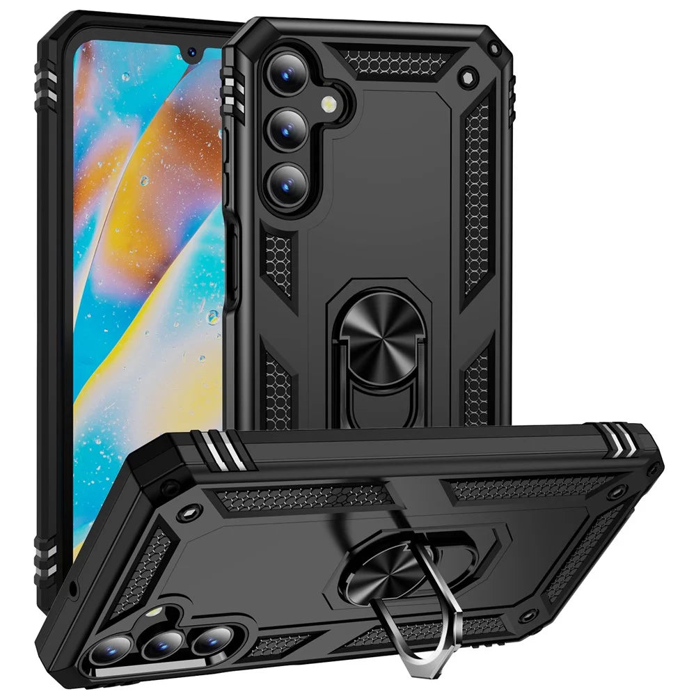 For Samsung Galaxy A15 5G Case PC+TPU Shockproof Phone Cover with Kickstand - Black - 1