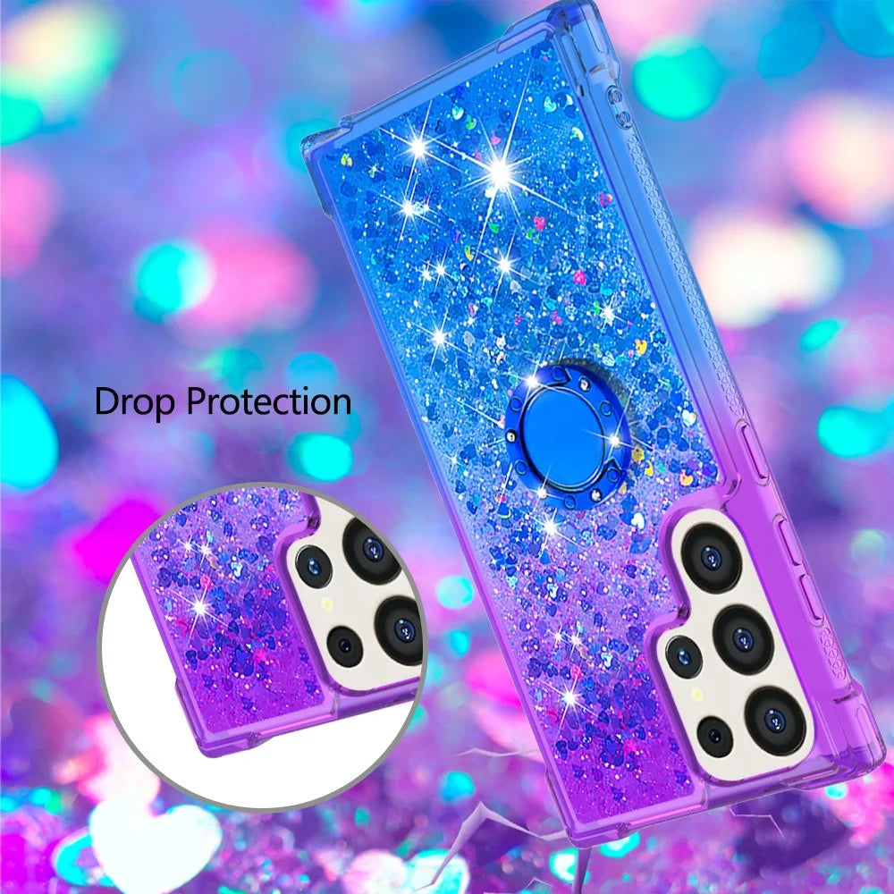 For Samsung Galaxy S24 Ultra TPU Case with Kickstand Gradiant Quicksand Shockproof Cover - Purple+Sky Blue - 5