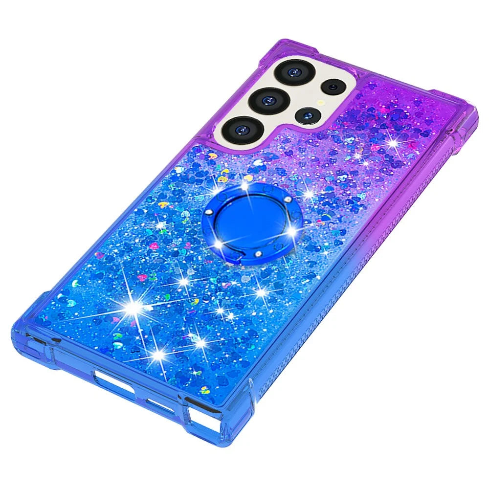 For Samsung Galaxy S24 Ultra TPU Case with Kickstand Gradiant Quicksand Shockproof Cover - Purple+Sky Blue - 6