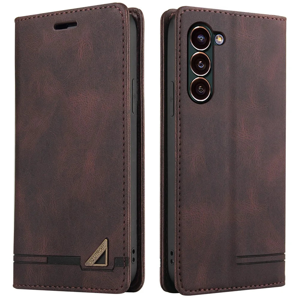 GQ.UTROBE 008 Series For Samsung Galaxy S24+ Case RFID Blocking PU Leather + TPU Skin-touch Cover - Coffee - 1