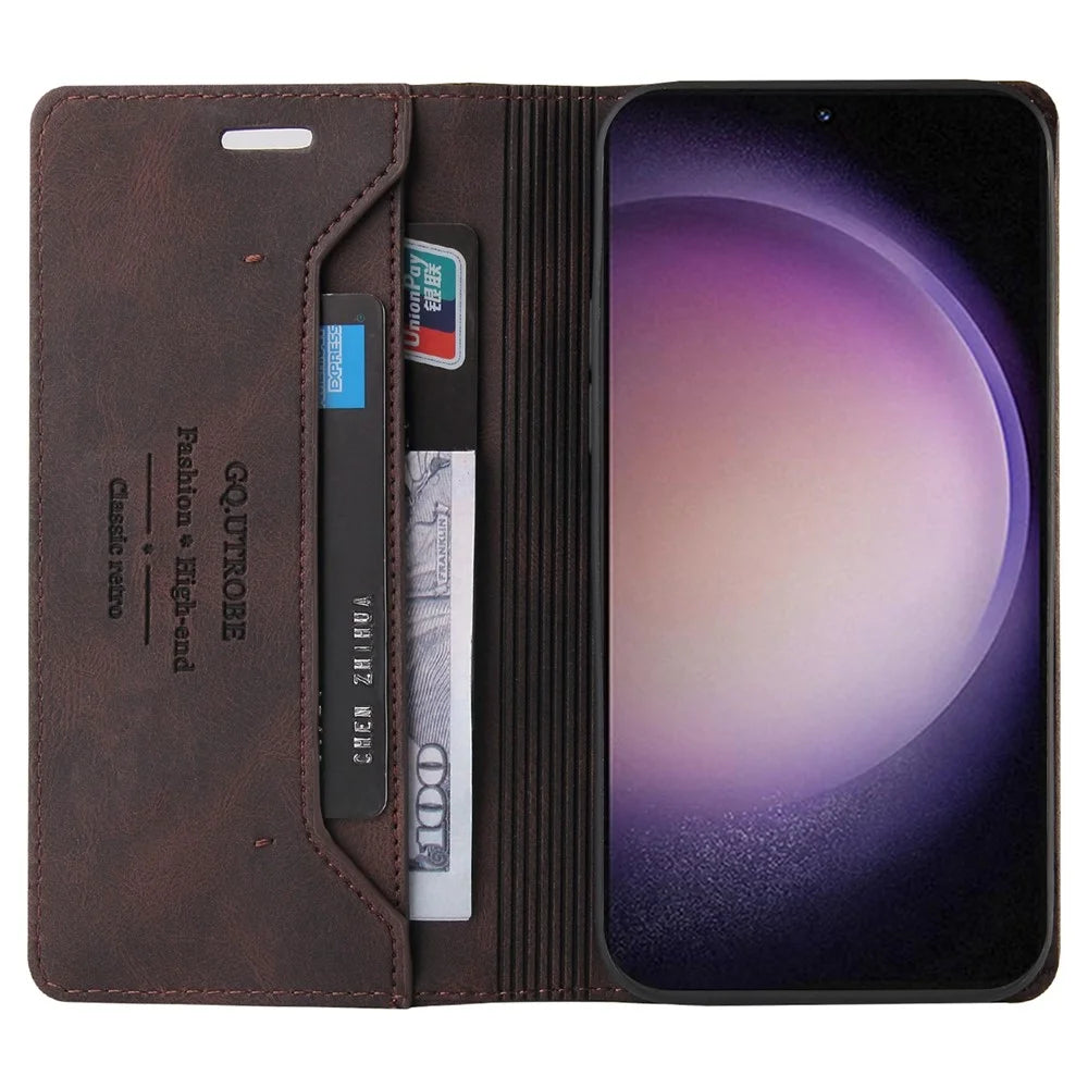 GQ.UTROBE 008 Series For Samsung Galaxy S24+ Case RFID Blocking PU Leather + TPU Skin-touch Cover - Coffee - 3