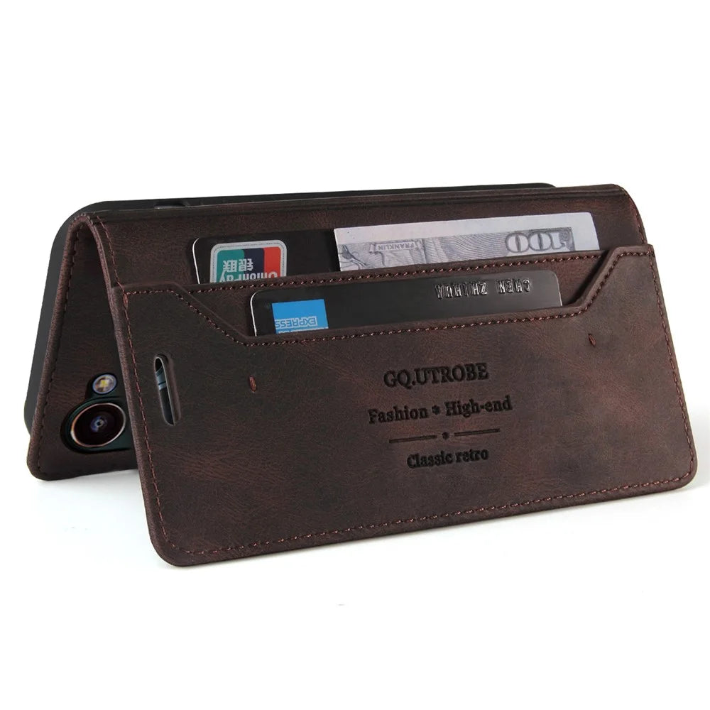 GQ.UTROBE 008 Series For Samsung Galaxy S24+ Case RFID Blocking PU Leather + TPU Skin-touch Cover - Coffee - 4