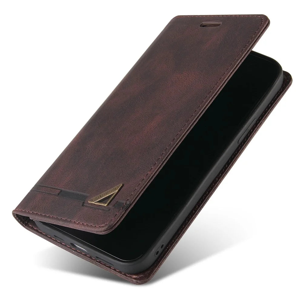 GQ.UTROBE 008 Series For Samsung Galaxy S24+ Case RFID Blocking PU Leather + TPU Skin-touch Cover - Coffee - 6