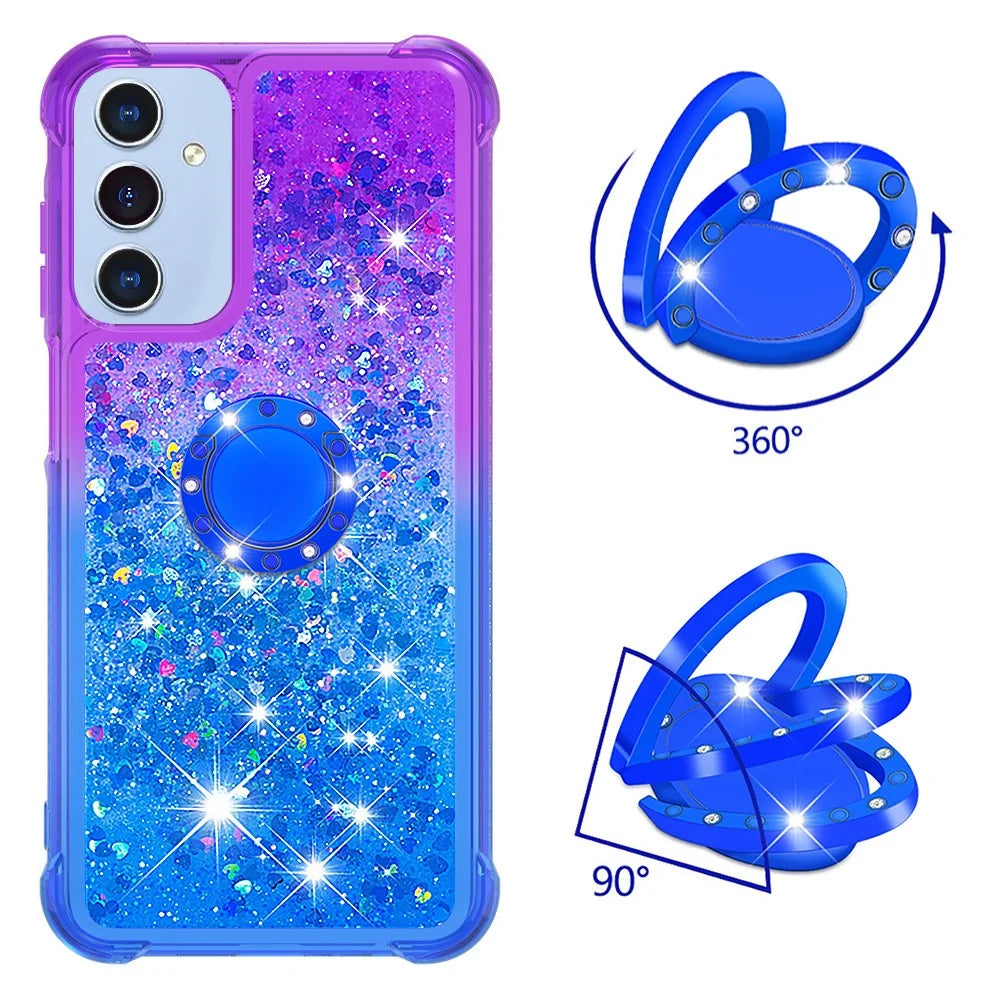 For Samsung Galaxy A15 5G TPU Case with Kickstand Gradiant Quicksand Shockproof Cover - Purple+Sky Blue - 2