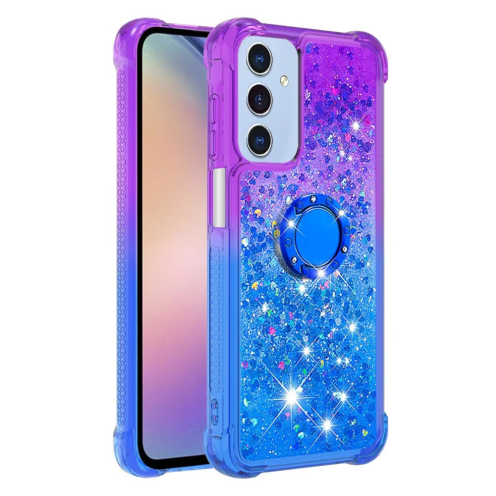 For Samsung Galaxy A15 5G TPU Case with Kickstand Gradiant Quicksand Shockproof Cover - Purple+Sky Blue - 3