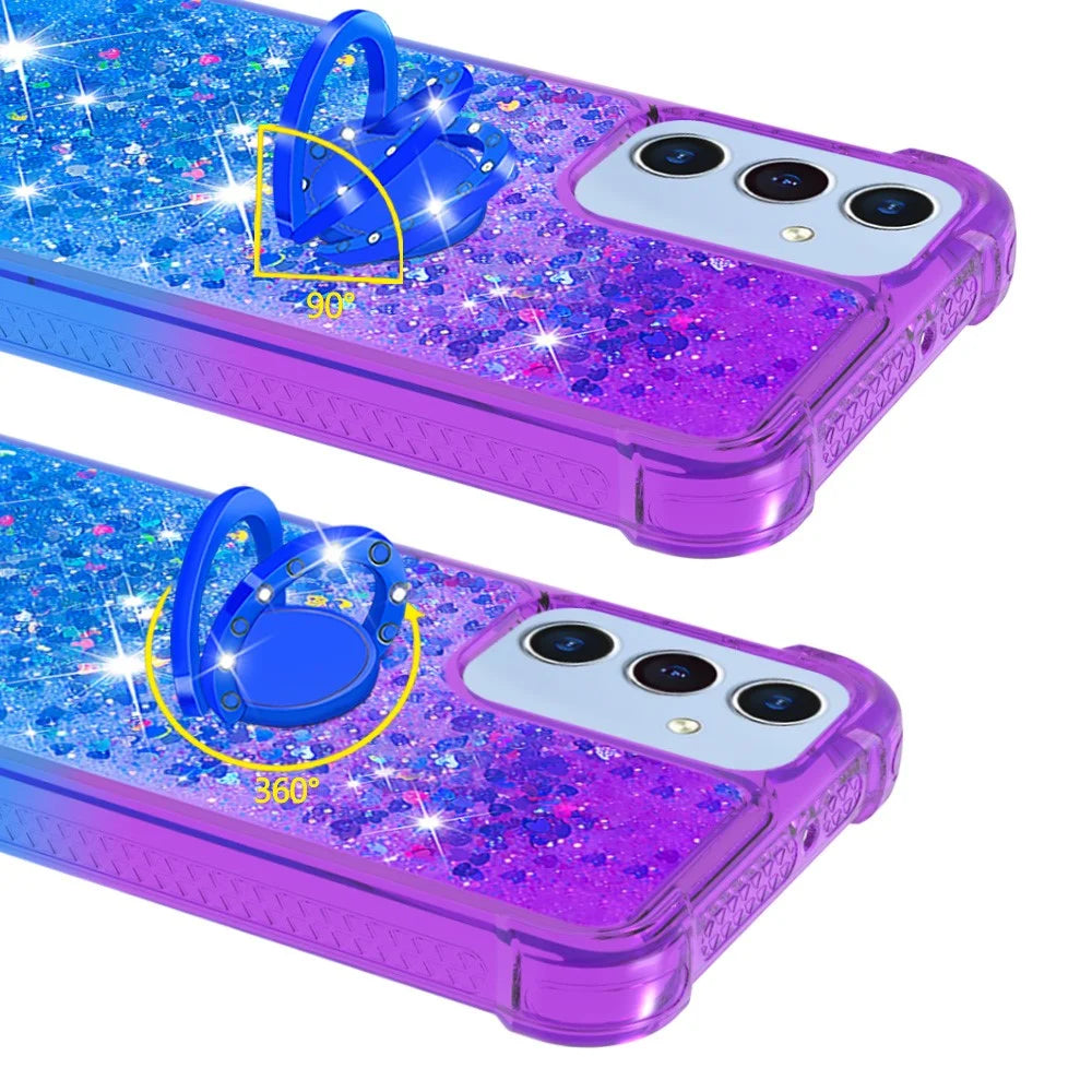 For Samsung Galaxy A15 5G TPU Case with Kickstand Gradiant Quicksand Shockproof Cover - Purple+Sky Blue - 4