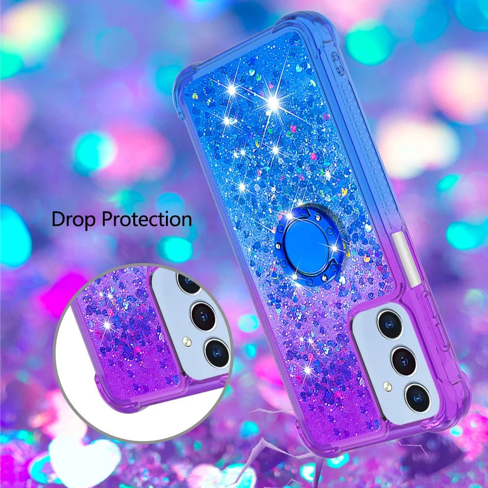 For Samsung Galaxy A15 5G TPU Case with Kickstand Gradiant Quicksand Shockproof Cover - Purple+Sky Blue - 5